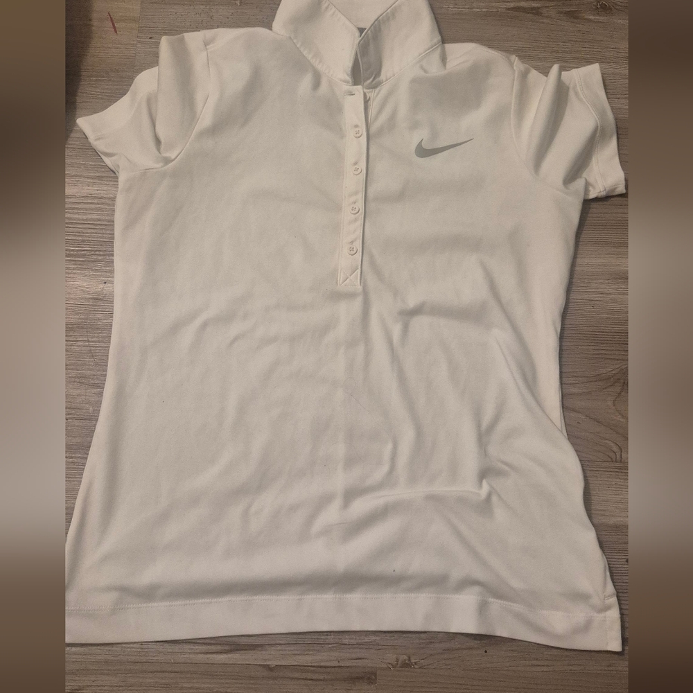Nike White Fitted Polo Shirt with Button Down Sleeves